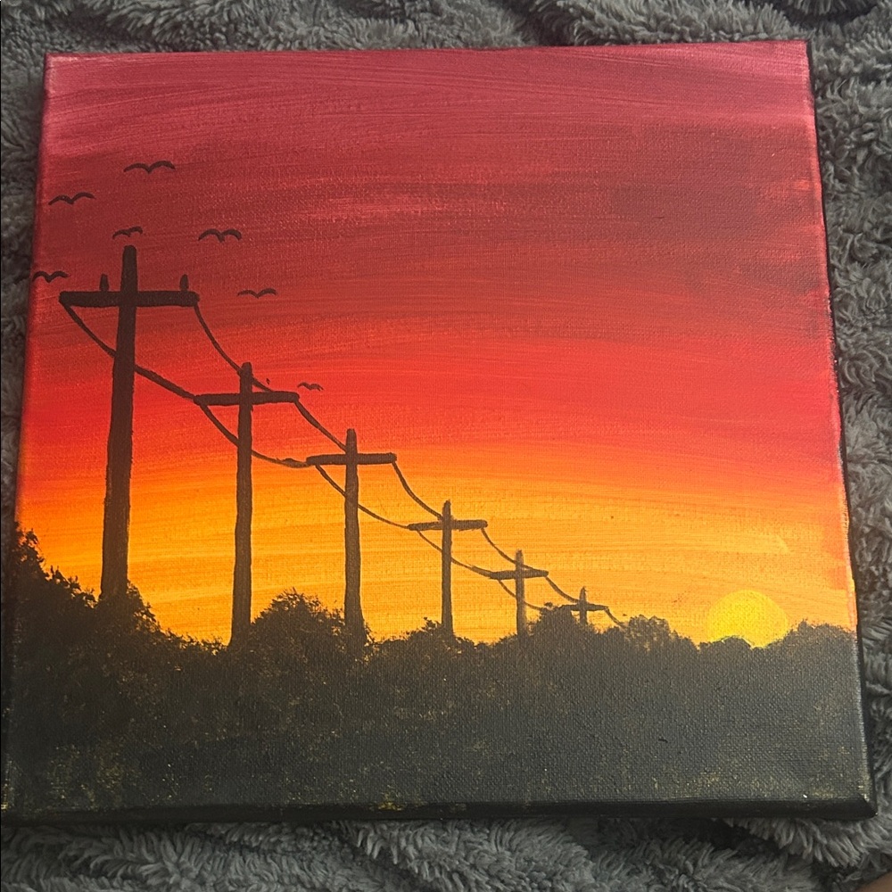 Sunset Power Lines Canvas Art 11x11
